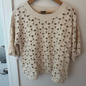 Bobeau Cream Crochet Knit Top
